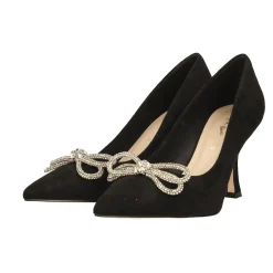 Tata Italia Décolleté in microfibra.. con fiocco tempestato di strass. Tacco alto 9cm Nero Outlet