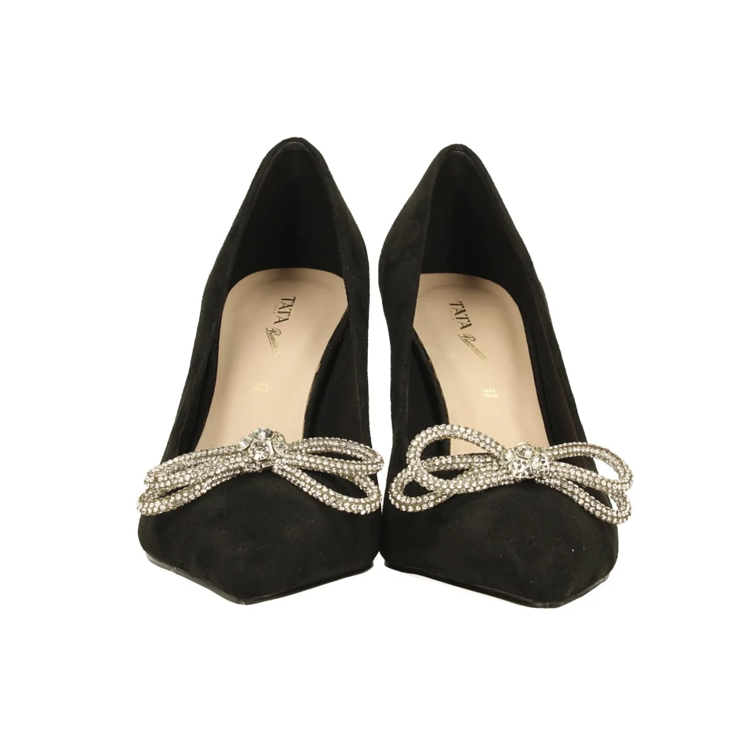Tata Italia Décolleté in microfibra.. con fiocco tempestato di strass. Tacco alto 9cm Nero Outlet