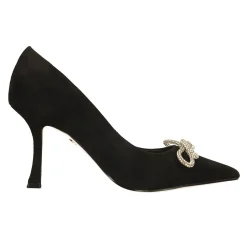 Tata Italia Décolleté in microfibra.. con fiocco tempestato di strass. Tacco alto 9cm Nero Outlet