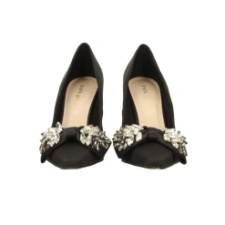 Tata Italia Décolleté in satin con fiocco luccicante sulla punta. Tacco triangolare alto 10.5cm Nero Outlet