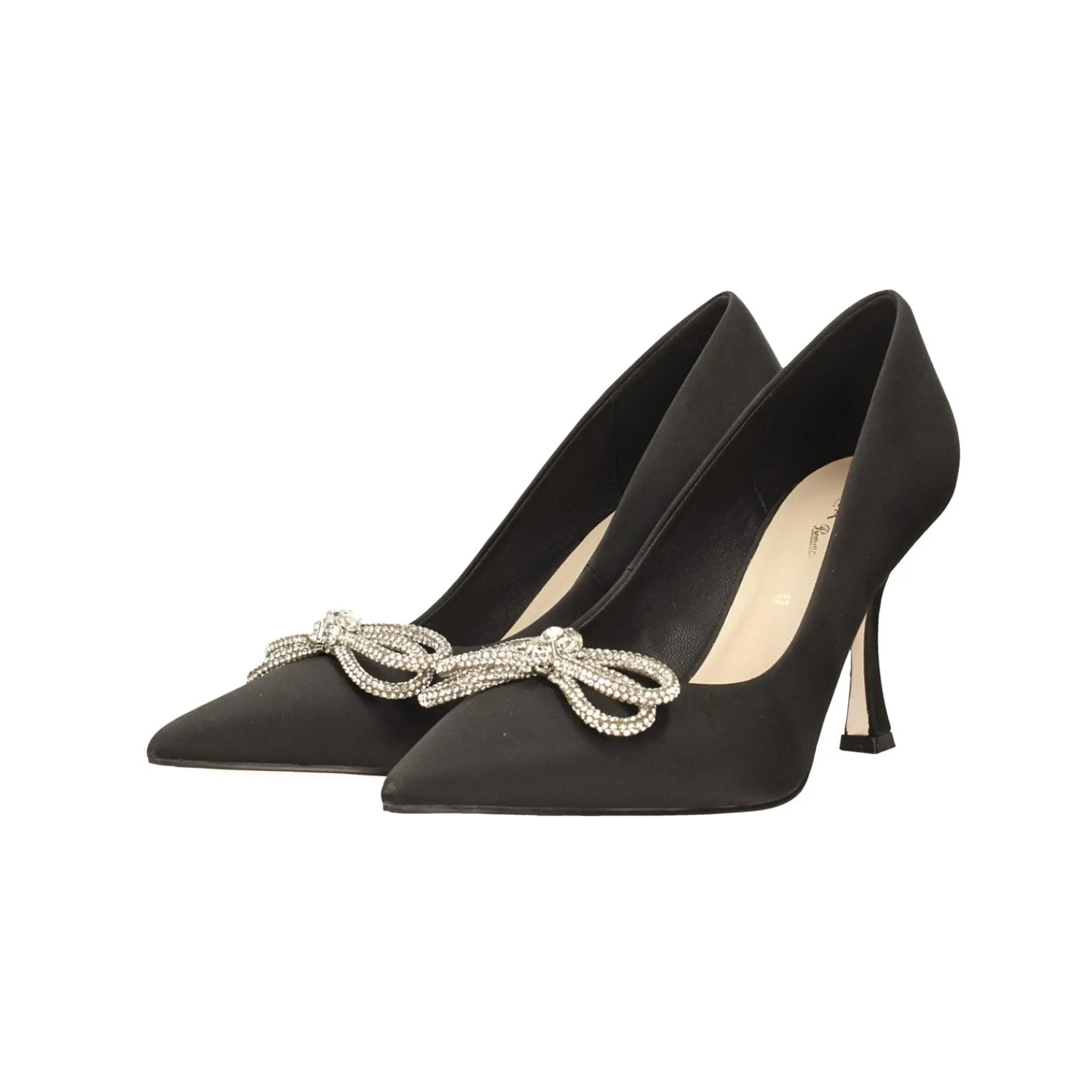 Tata Italia Décolleté in tessuto satin.. con fiocco tempestato di strass. Tacco alto 9cm Nero