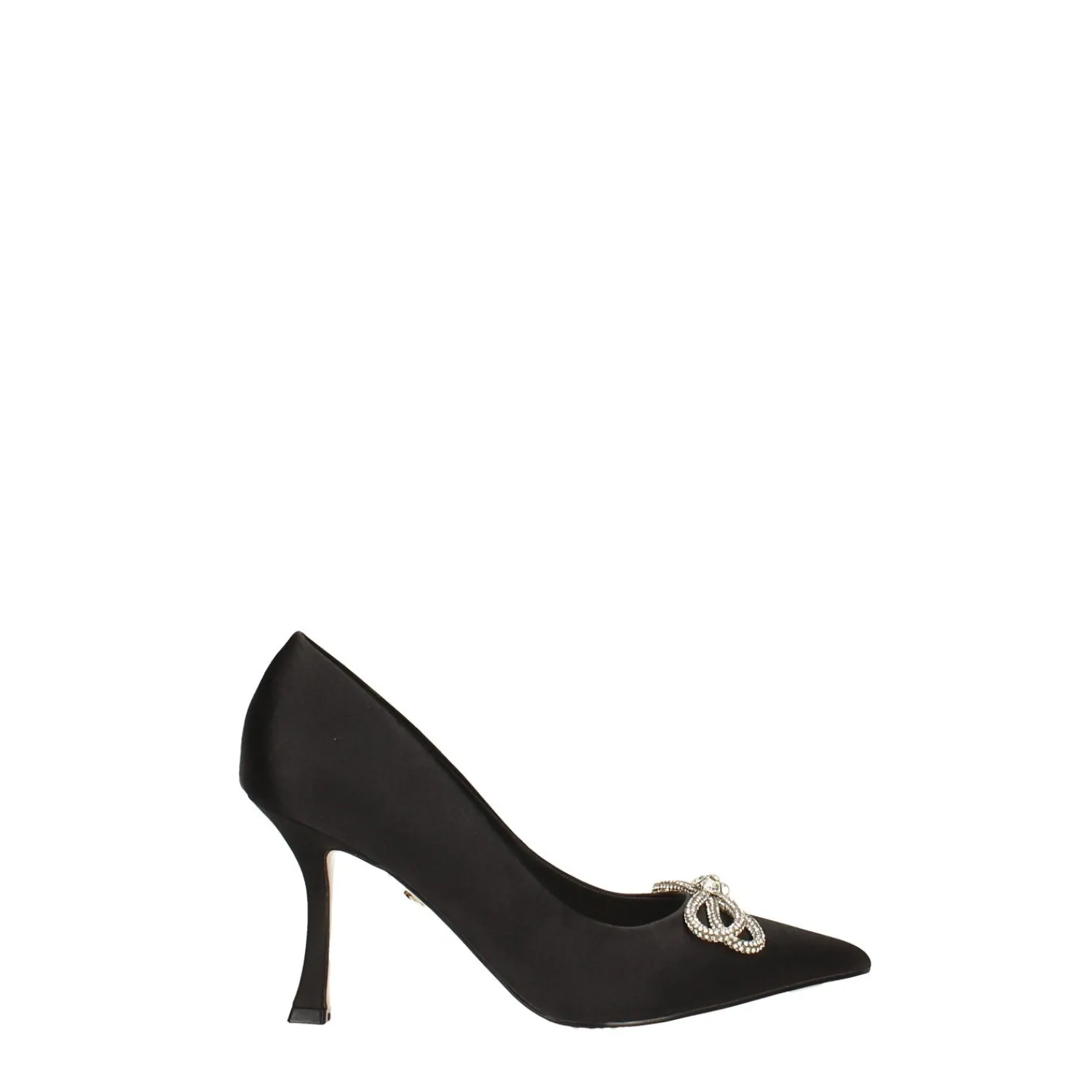 Tata Italia Décolleté in tessuto satin.. con fiocco tempestato di strass. Tacco alto 9cm Nero