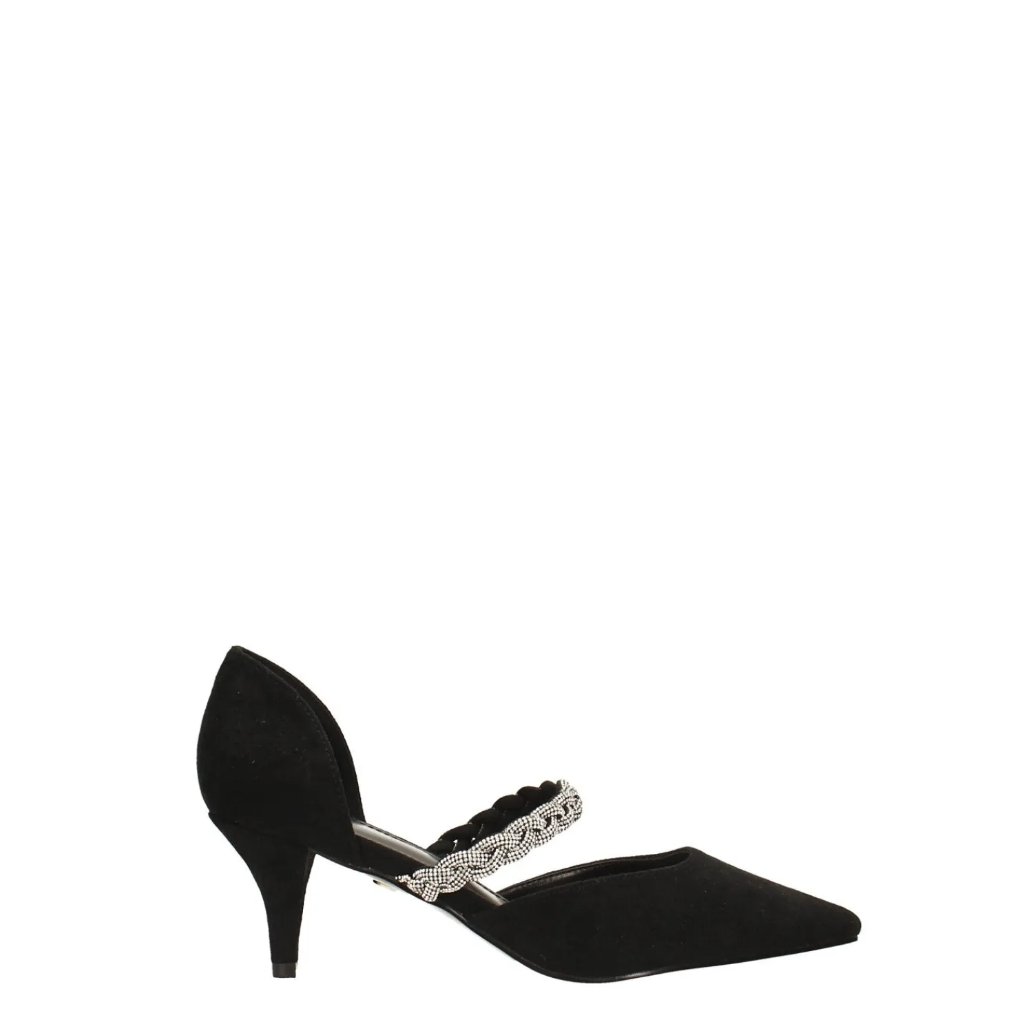 Tata Italia Décolleté scamosciate aperte ai lati con cinturino centrale con strass. Tacco alto 6cm Nero Outlet