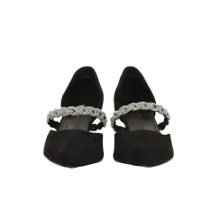 Tata Italia Décolleté scamosciate aperte ai lati con cinturino centrale con strass. Tacco alto 6cm Nero Outlet