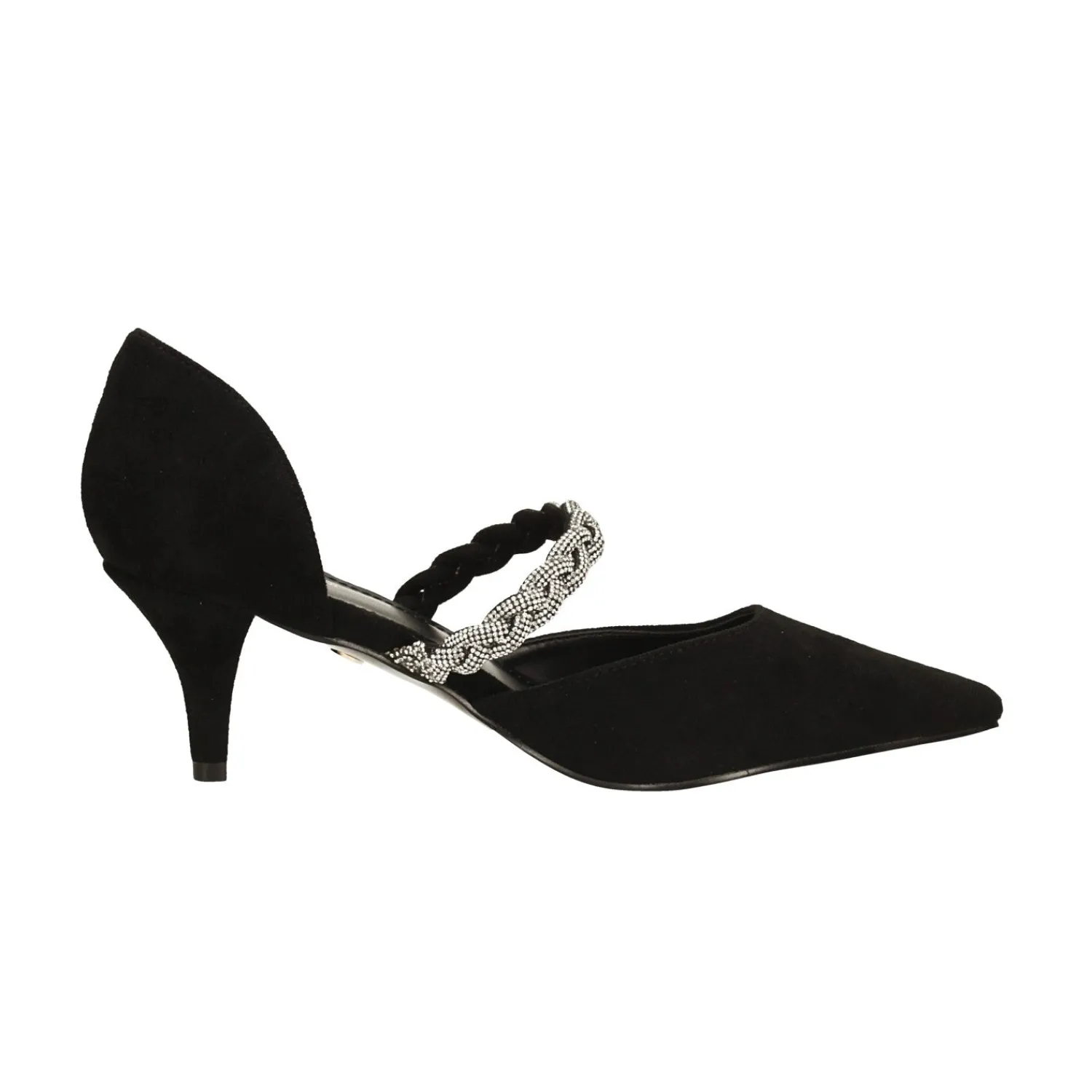 Tata Italia Décolleté scamosciate aperte ai lati con cinturino centrale con strass. Tacco alto 6cm Nero Outlet