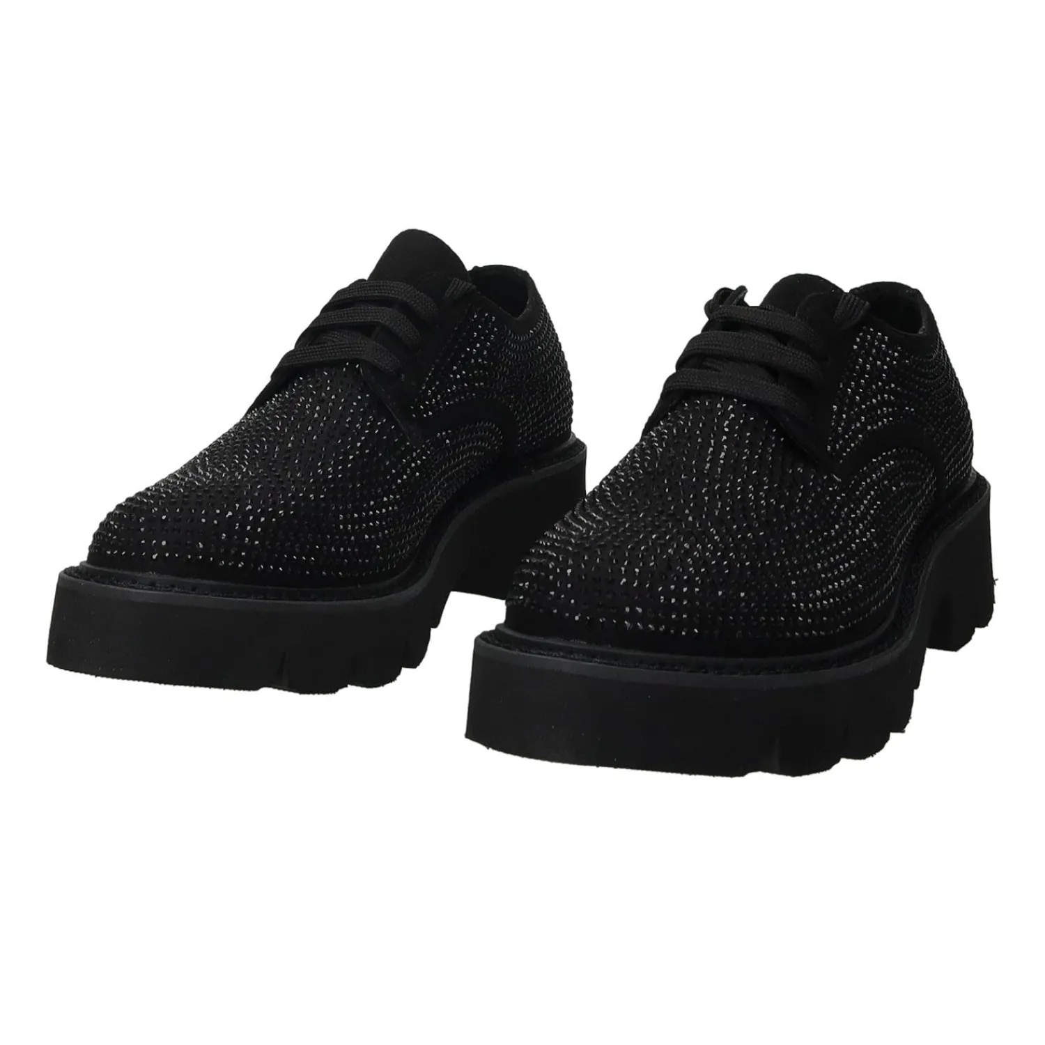 Tata Italia Derby con strass.Tacco alto 4cm Nero Sale