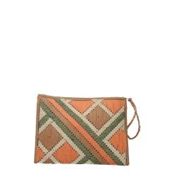 Tata Italia Pochette in paglia intrecciata con motivi geometrici New