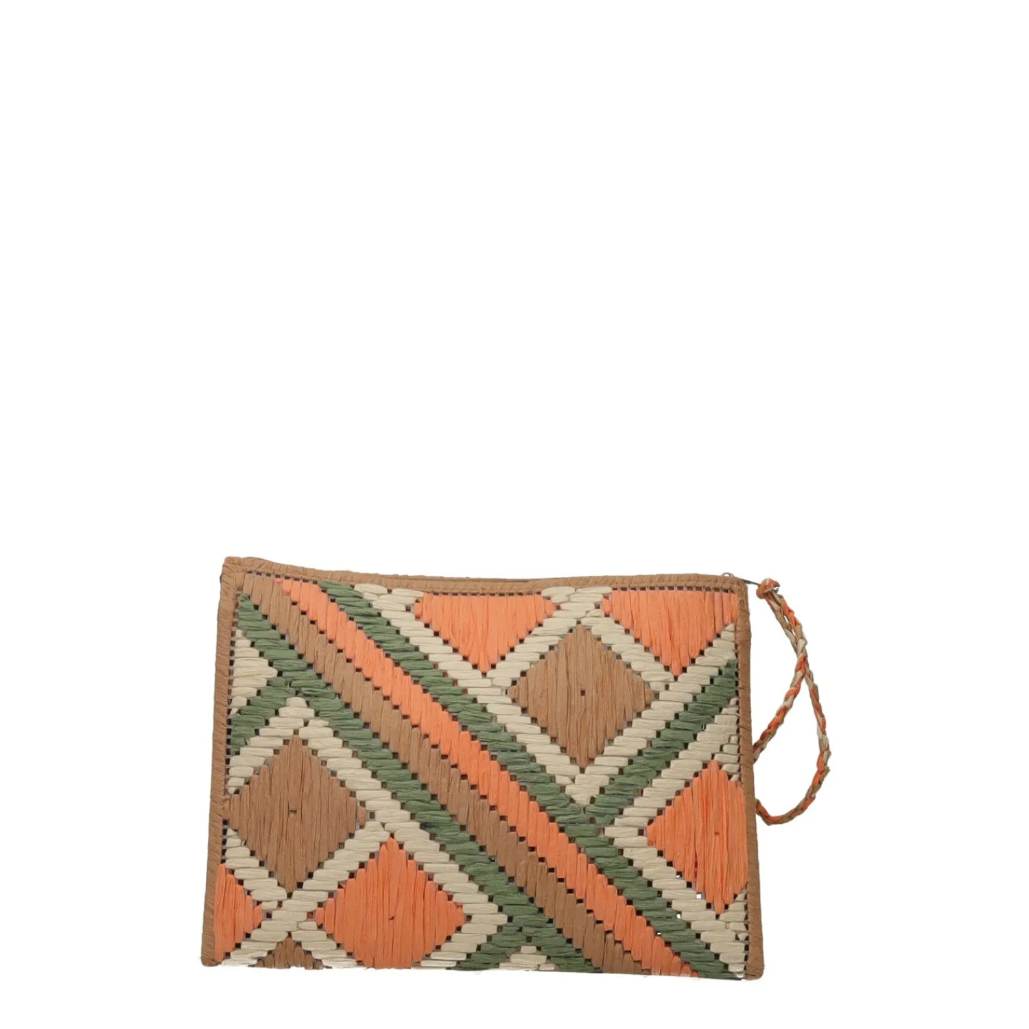 Tata Italia Pochette in paglia intrecciata con motivi geometrici New