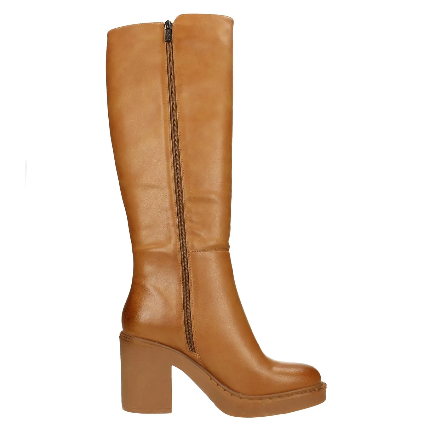 Tata Italia Stivali cuoio platform con punta squadrata. Tacco largo alto 8cm Outlet