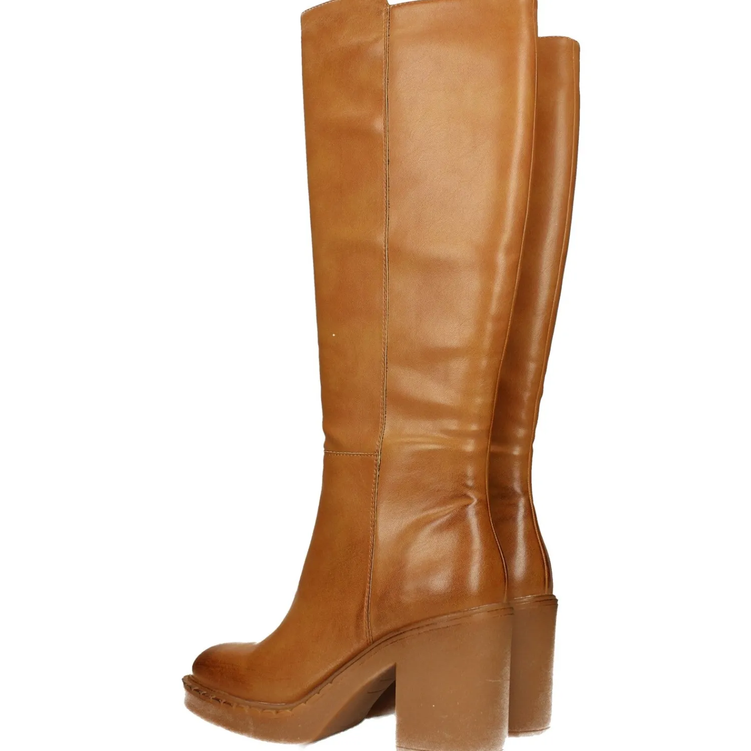 Tata Italia Stivali cuoio platform con punta squadrata. Tacco largo alto 8cm Outlet