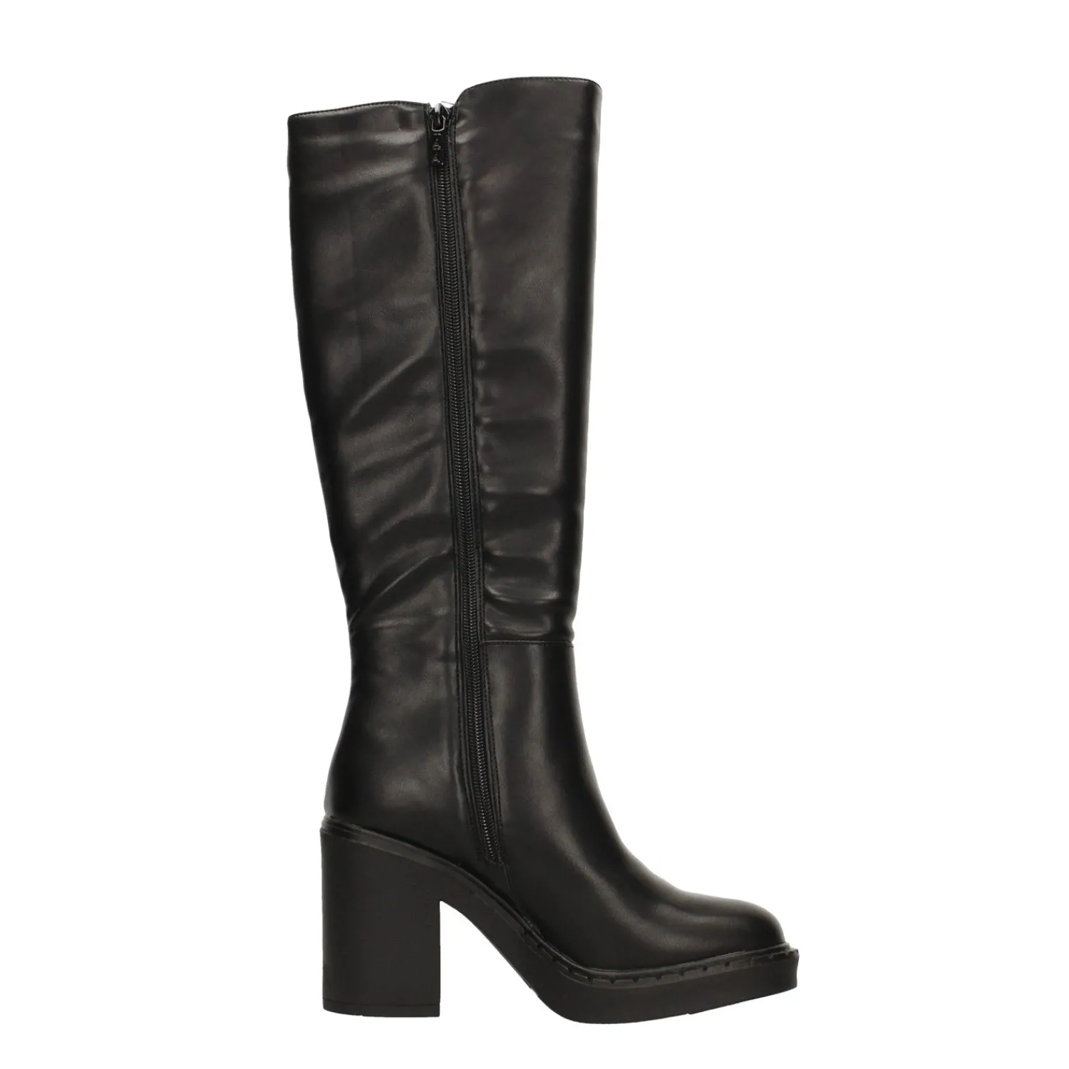 Tata Italia Stivali cuoio platform con punta squadrata. Tacco largo alto 8cm Outlet